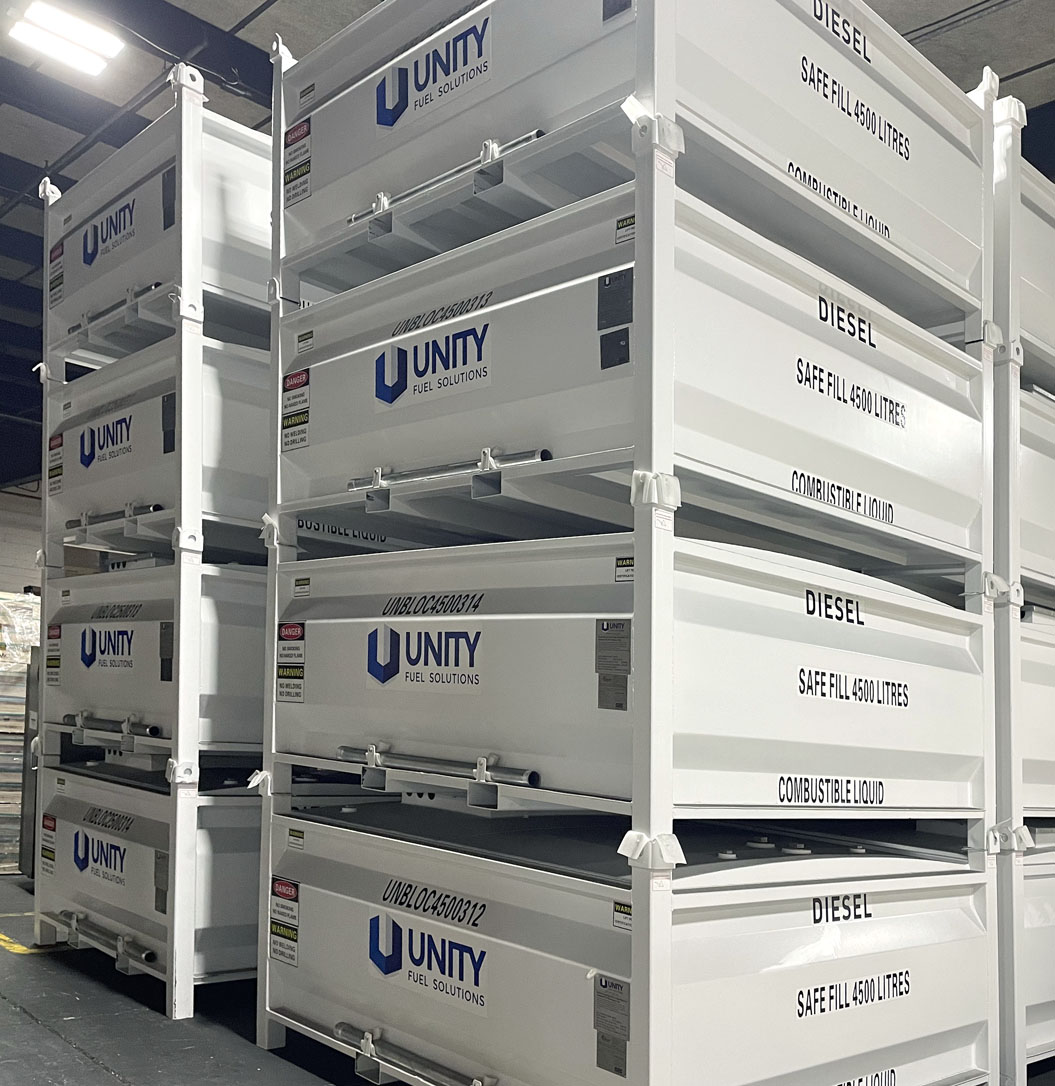 Fuel storage tanks in storage for wholesale fuel distributors
